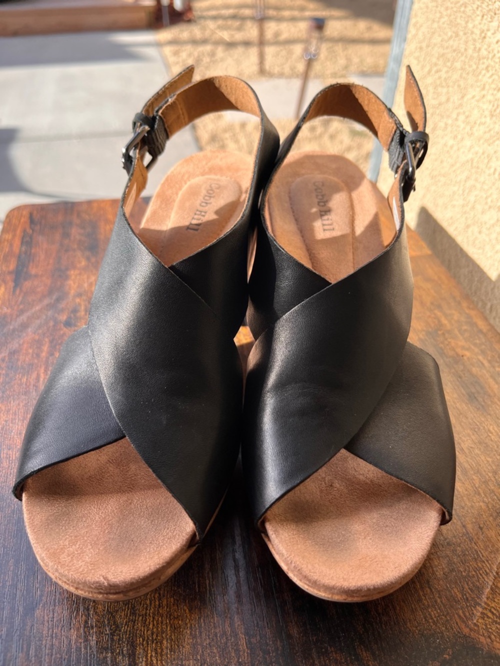 Cobb Hill by New Balance Black Leather Crisscross Slingback Sandals - Picture 2 of 13
